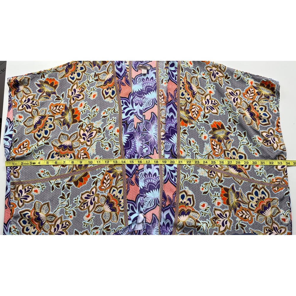 LOFT Boho Paisley Floral Open Front Kimono Top Womens XS Small Purple Orange - Picture 7 of 9